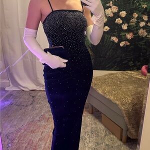 Vintage Blue velvet and rhinestone Dress